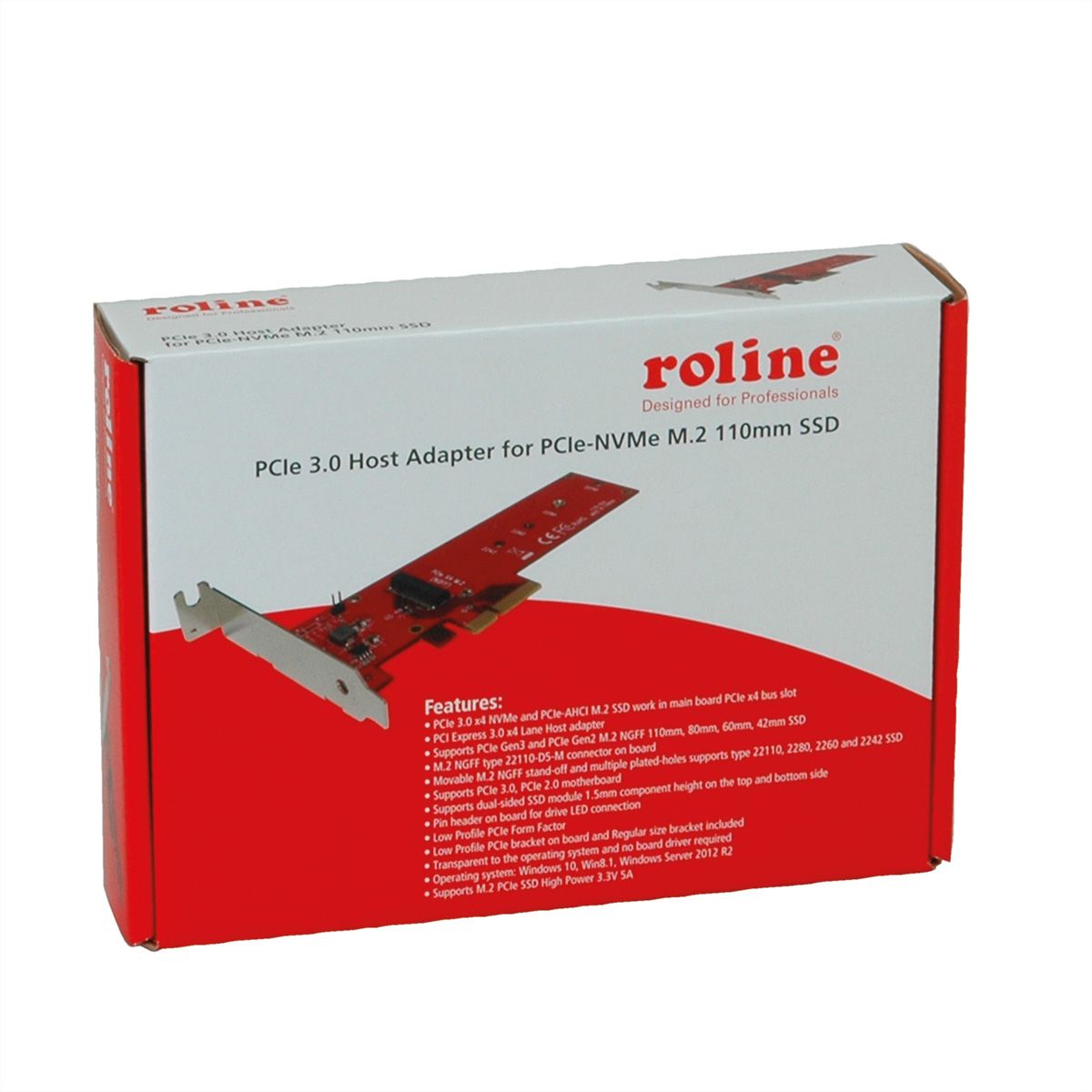 ROLINE PCIe 3.0 x4 3.3V5A Host Adapter for PCIe-NVMe M.2 110mm SSD