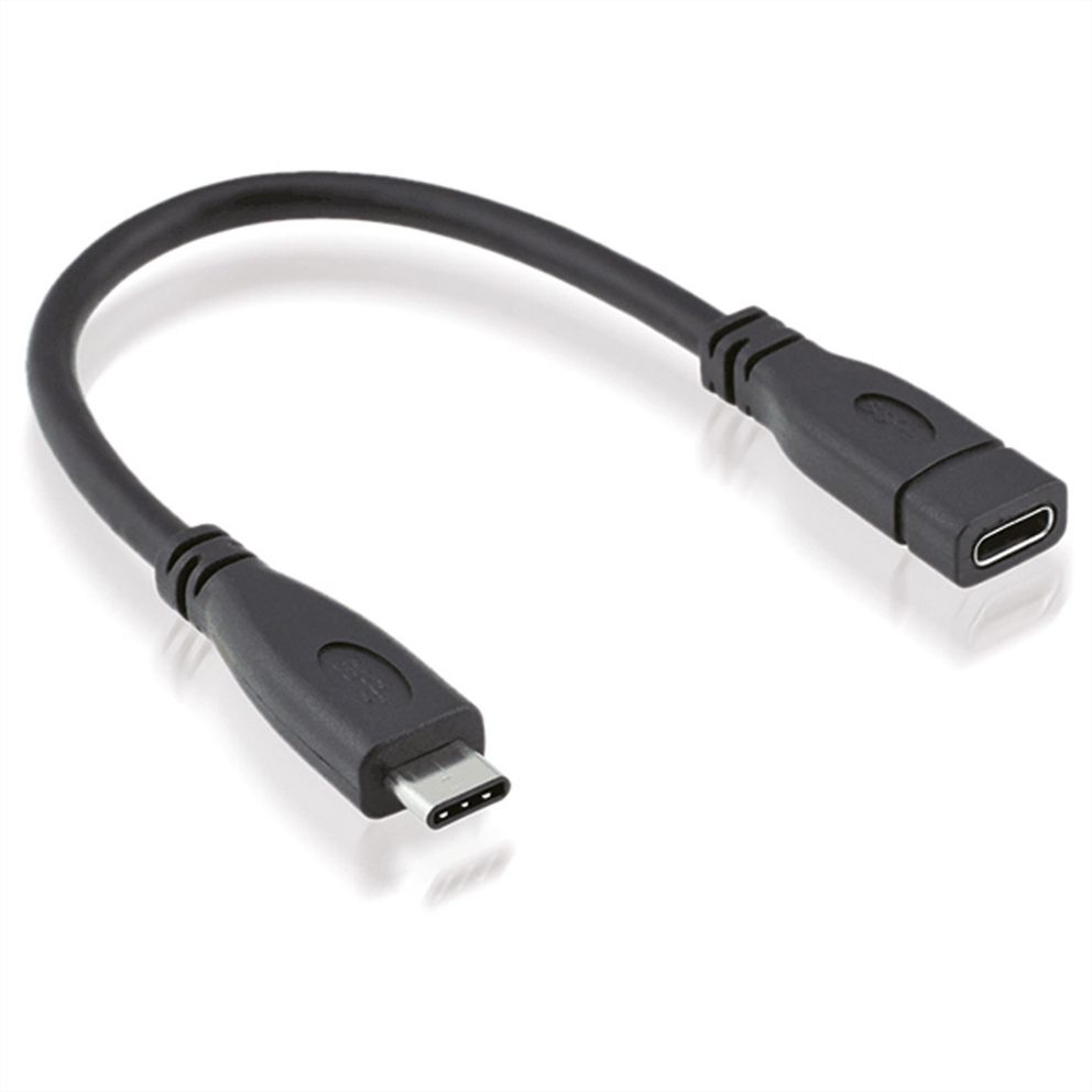 ROLINE USB 3.2 Gen 2 Type C Cable, CC, M/F, black, 0.15 m