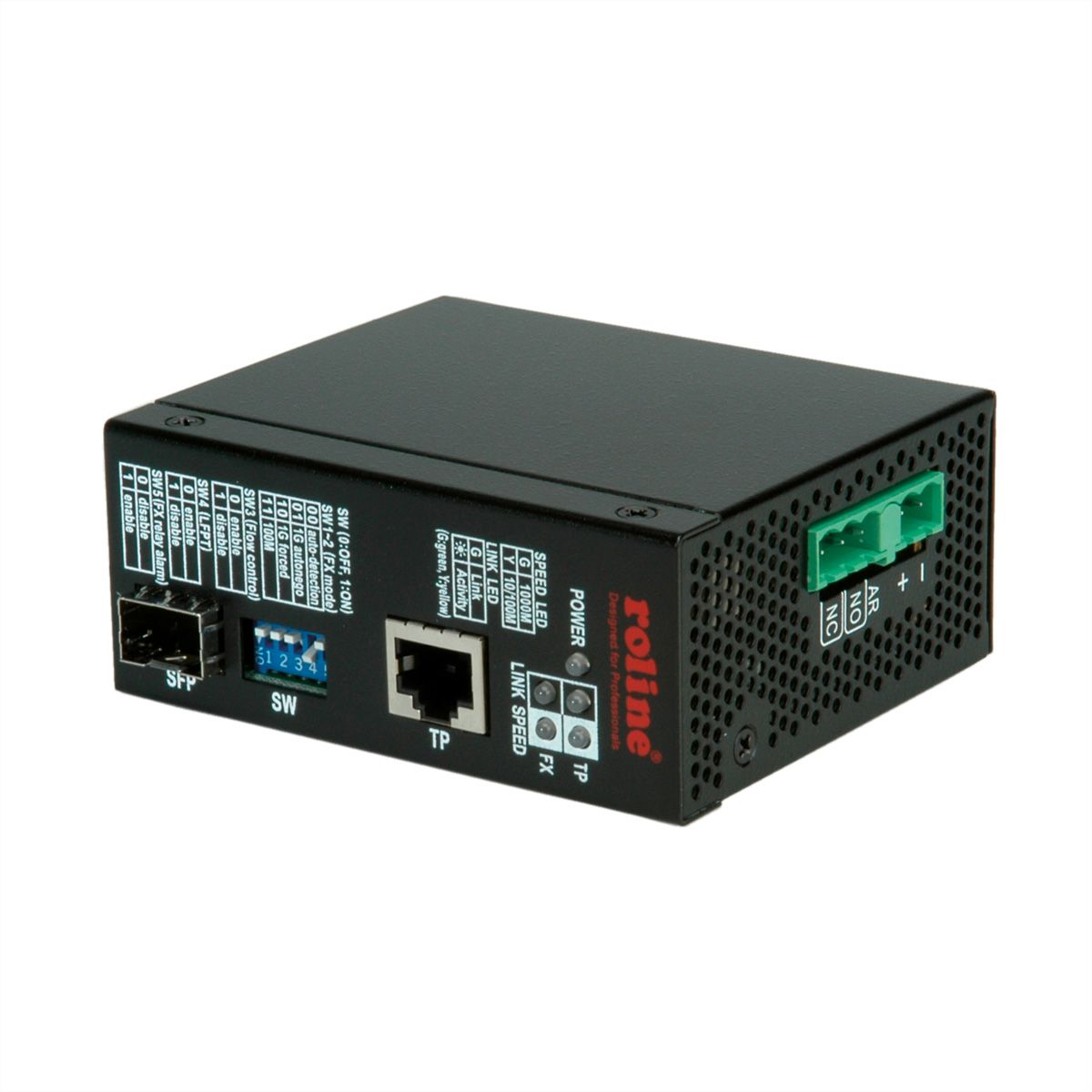ROLINE Industrial Converter, 10/100/1000T - 100/1000 Fiber