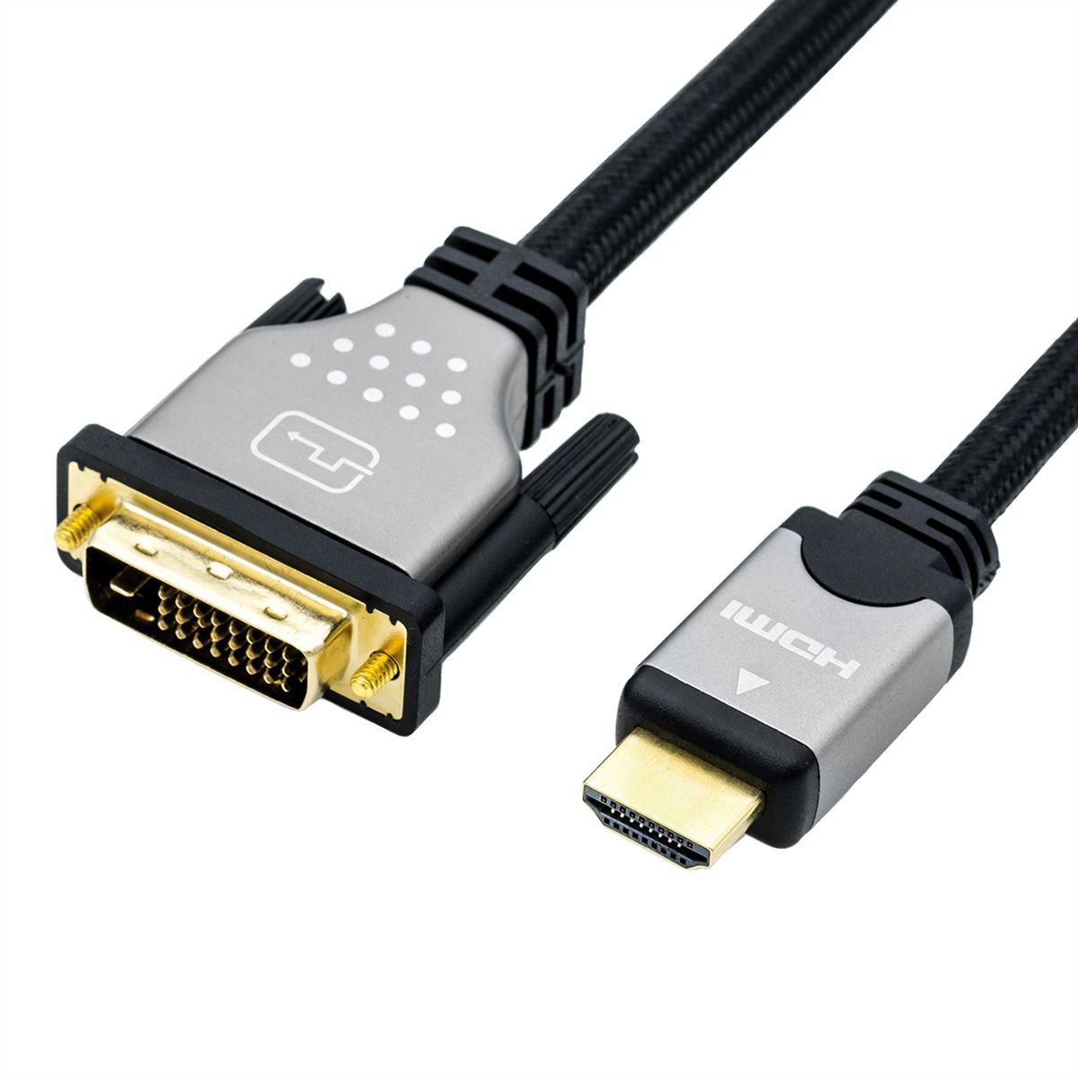 ROLINE Monitor Cable, DVI (24+1) HDMI, Dual Link, M/M, black /silver, 1 m International