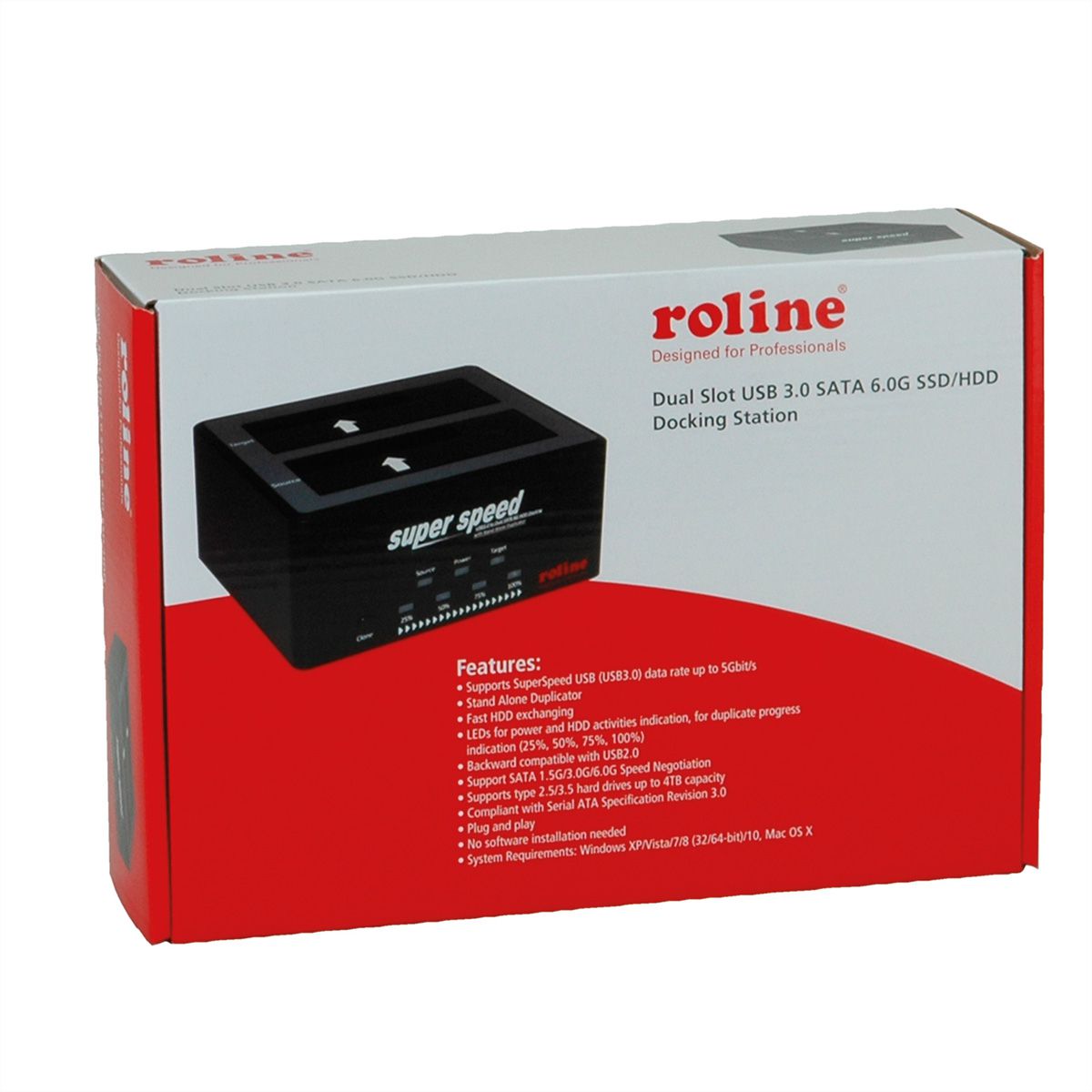 ROLINE 2.5" / 3.5" SATA HDD/SSD Docking Station, USB 3.2 Gen 1, - SECOMP International