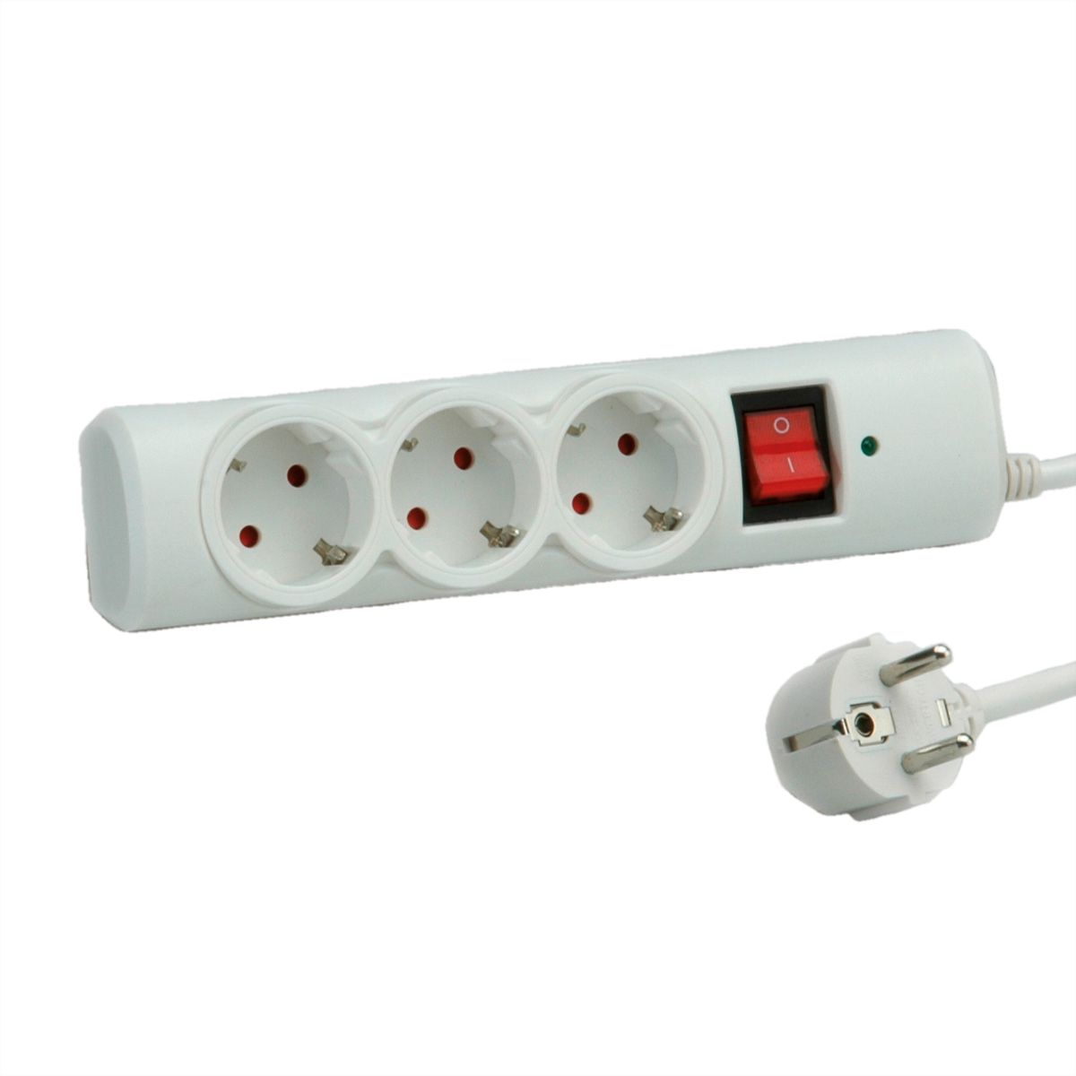 VALUE Power Strip, 3-way, with Switch, Surge Protection, white, 1.5 m