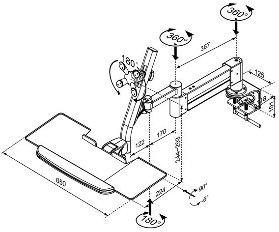 ROLINE LCD/Keyboard Holder, Desk Clamp, rotatable