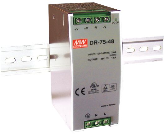 MEAN WELL DR-75-48 DIN-Rail Power Supply Unit, 75W 48V DC