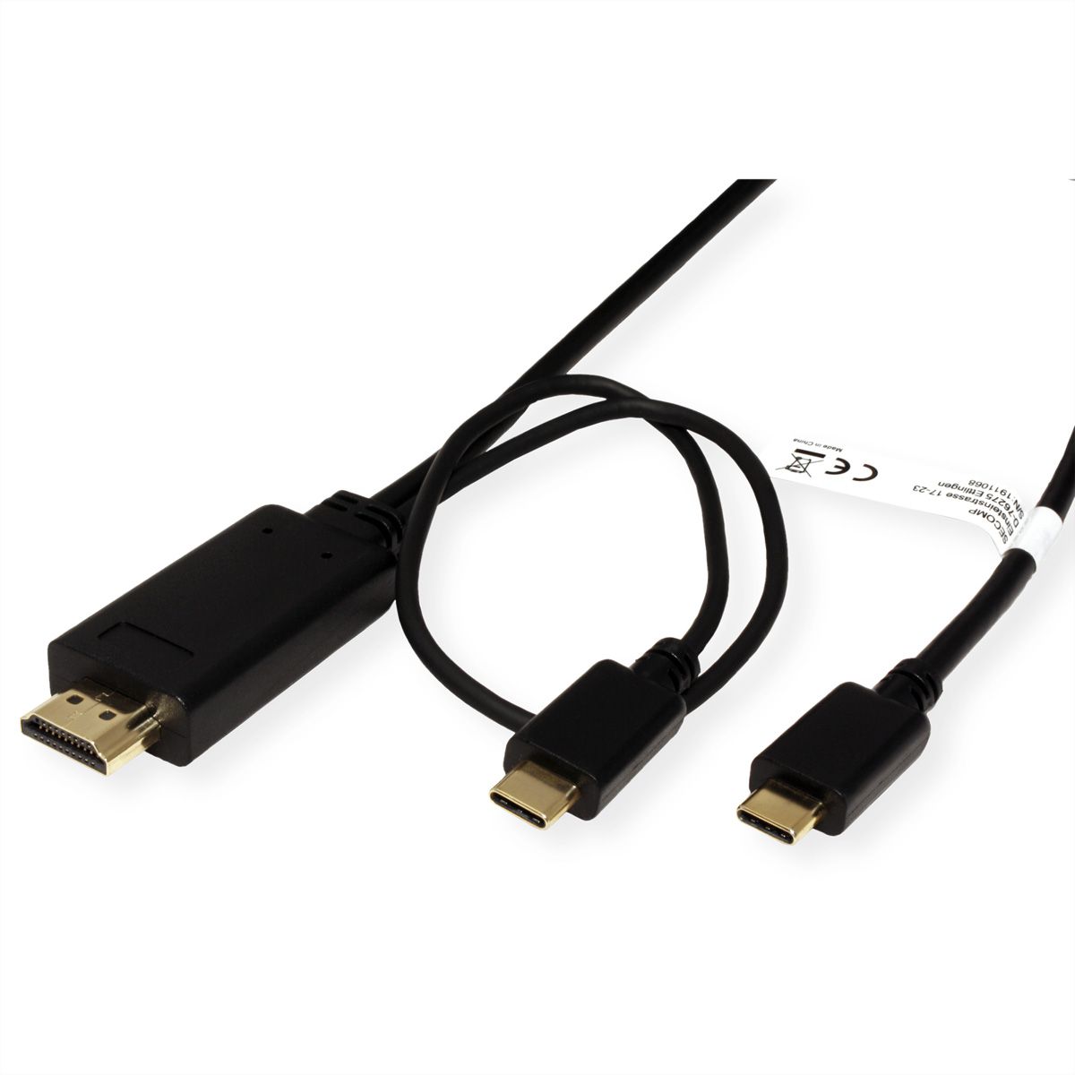 ROLINE Type C HDMI + USB C Cable, M/M, 1 m International AG