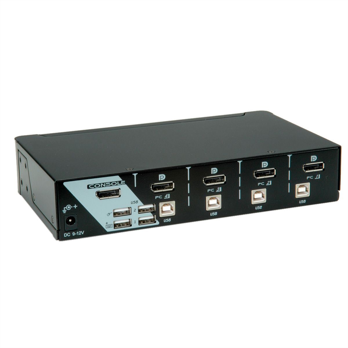 ROLINE KVM Switch, 1 User 4 PCs, DisplayPort, with USB Hub