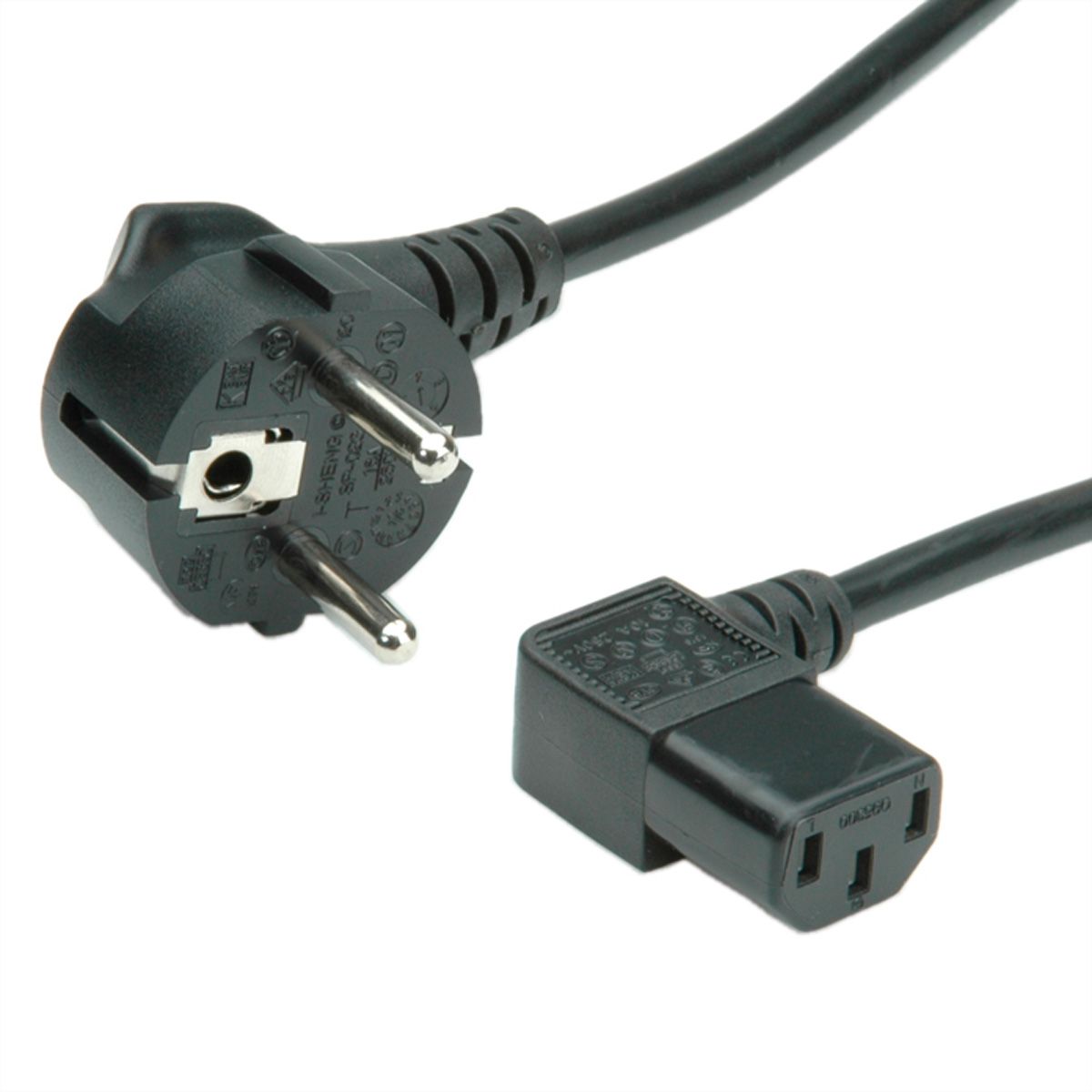 VALUE Power Cable, angled IEC Connector, black, 1.8 m
