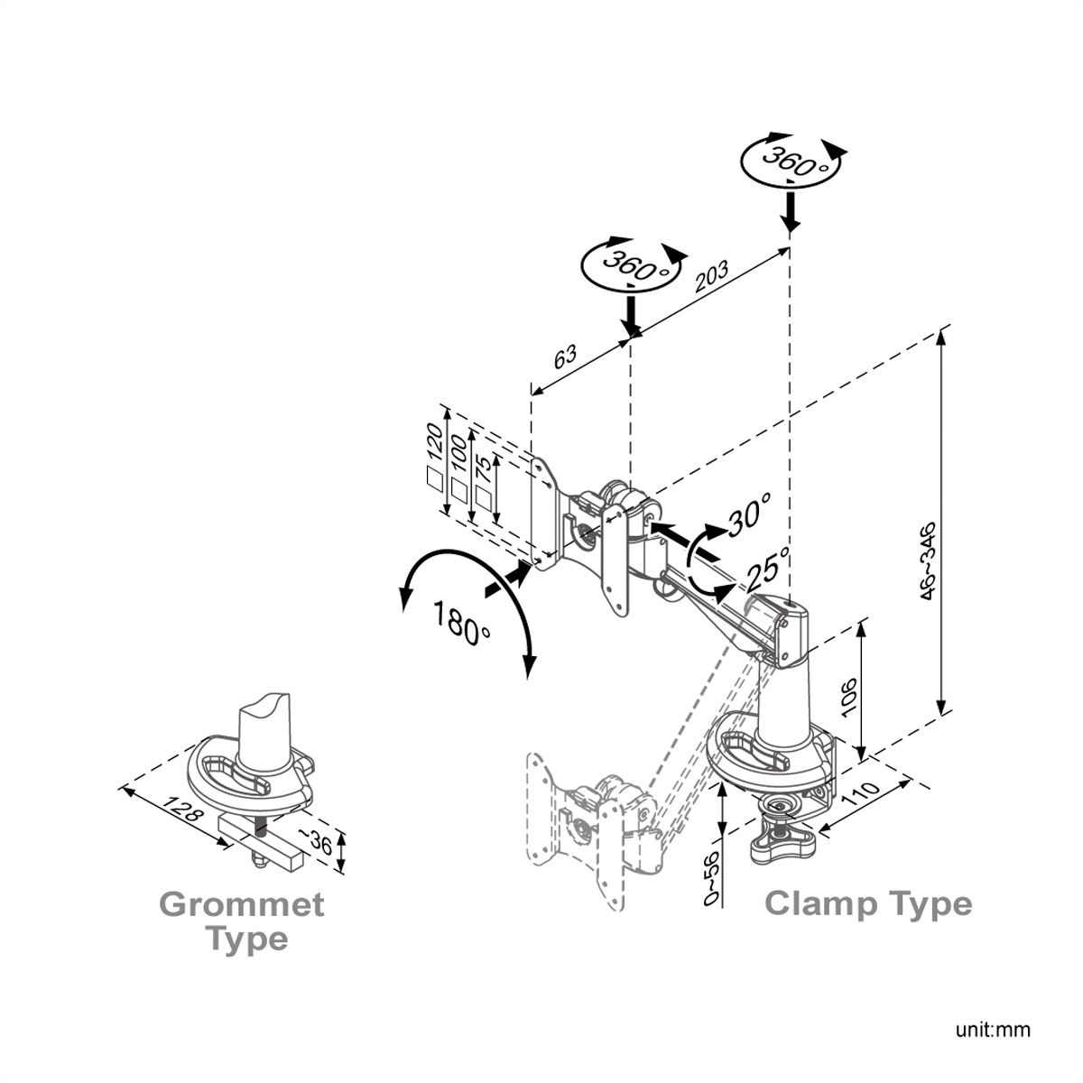 ROLINE LCD Monitor Stand Pneumatic, Desk Clamp, Pivot, 1 ...