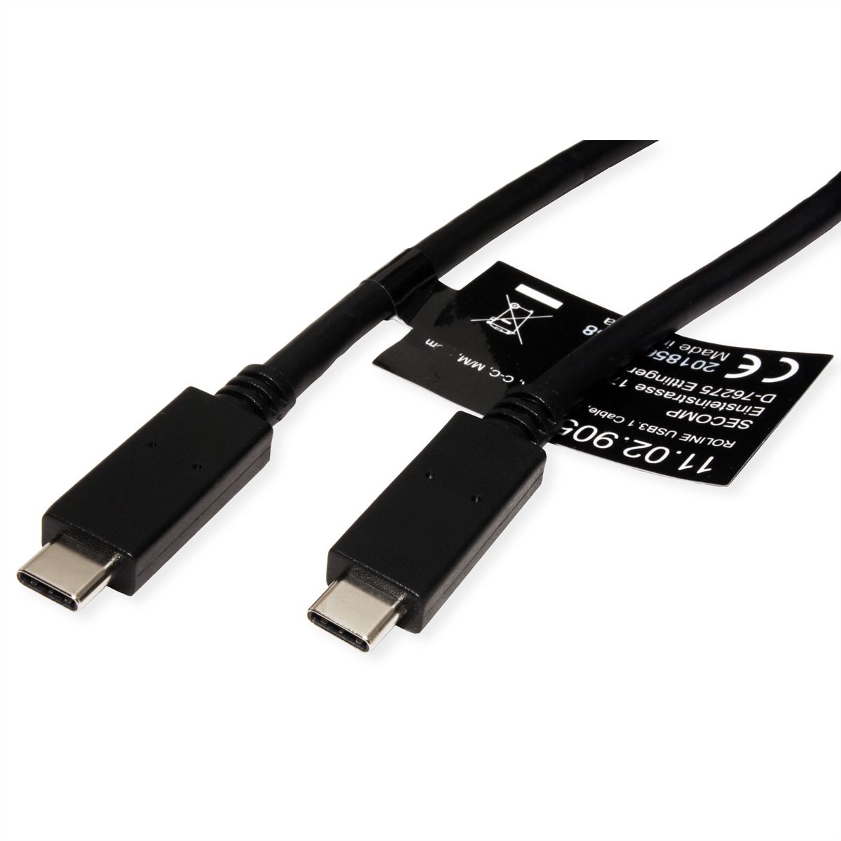 ROLINE USB 3.2 Gen 2 Cable, PD, C-C, M/M, 4K UHD-1, 10Gbit/s, Emark, 100W, black, 2 m