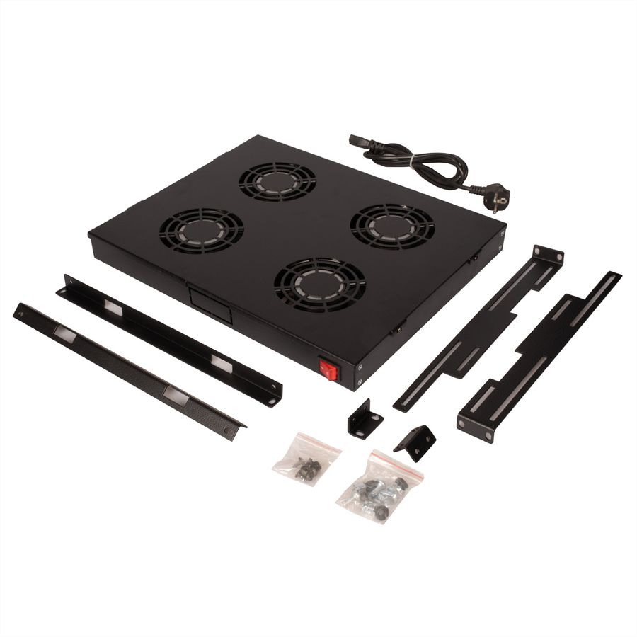 ROLINE 19" Fan unit with 4 fans, ON/OFF black