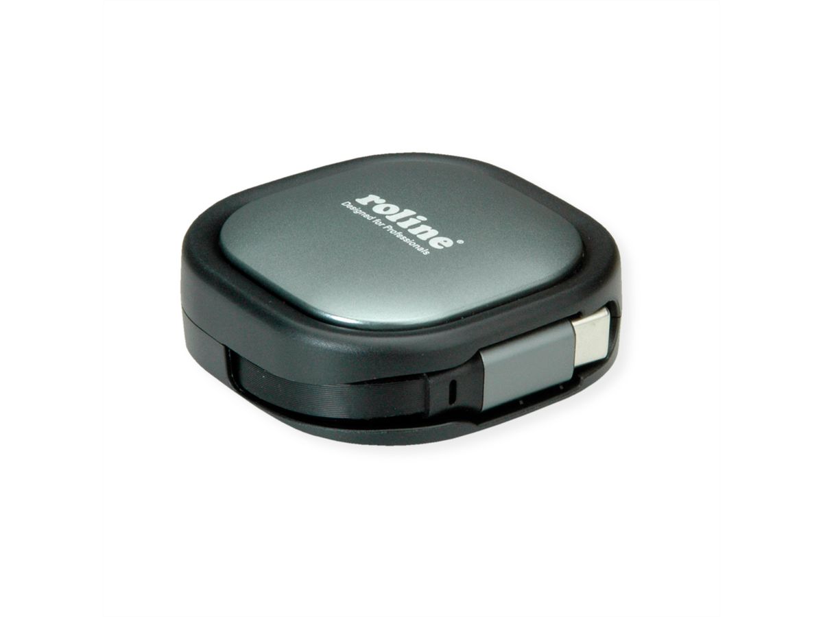 ROLINE USB 2.0 Retractable Cable Type C, 60W, C-C, M/M, black, 1.2 m