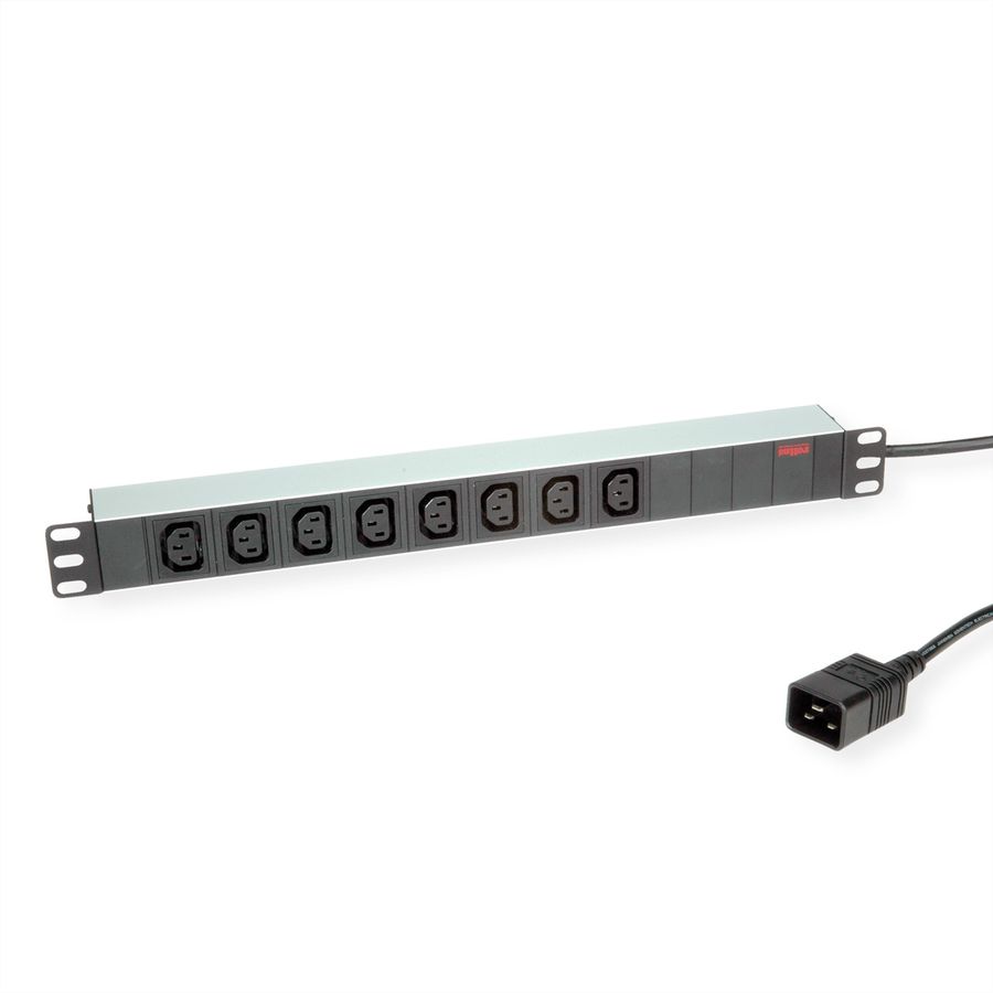 ROLINE 19" PDU for Cabinets 8x 3600W, IEC320 C13 - C20 M, silver, 2 m