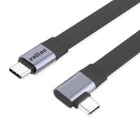 ROLINE Cable USB4 2.0, Flat, Straight-90° Angled, with Emark, C–C, M/M, 8K UHD-2, 80Gbit/s, 240W, black, 0.13 m