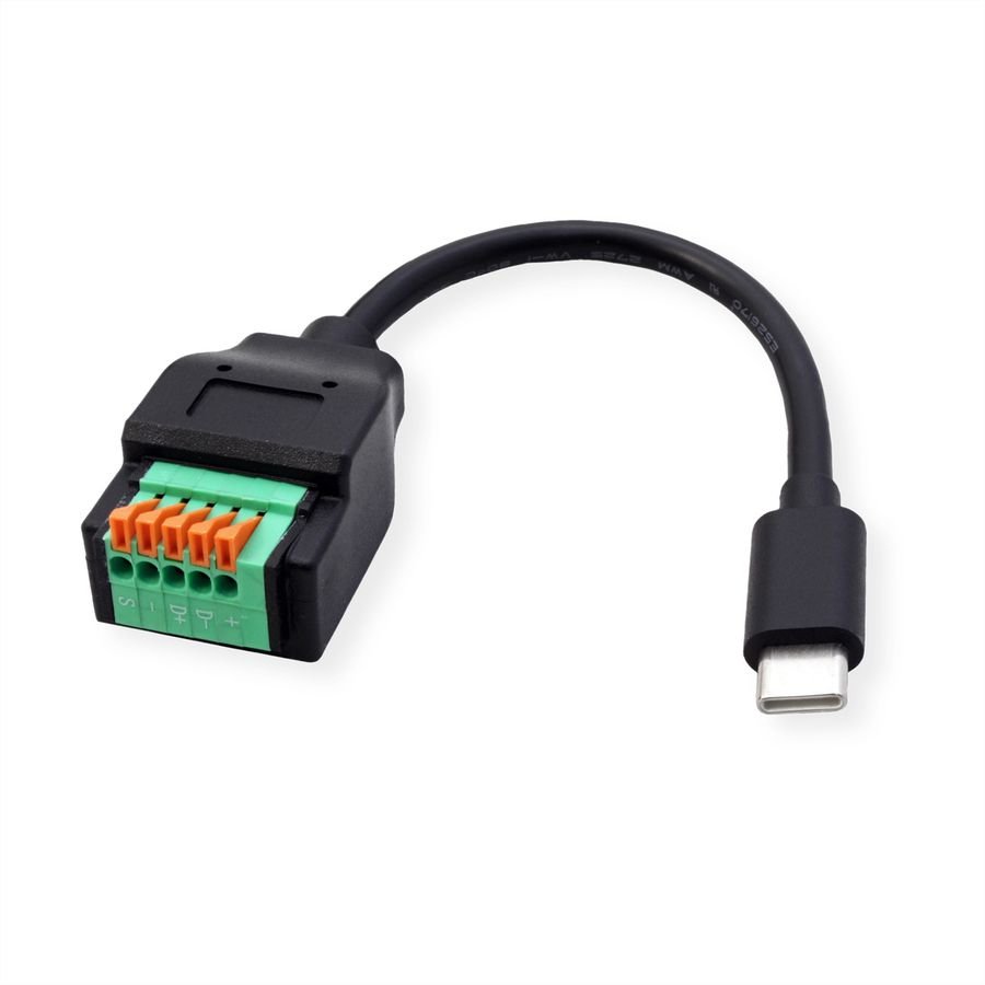 ROLINE Cable Adapter, USB-C Plug to Terminal Block 5 Pin (push button), 15 cm