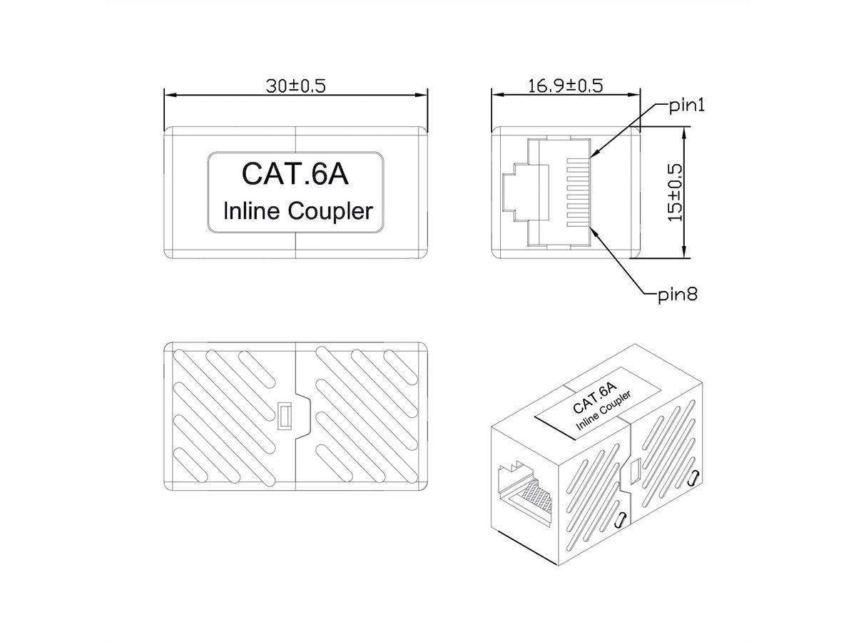 ROLINE RJ-45 Mini Inline Coupler, Cat.6A (Class EA), unshielded, white