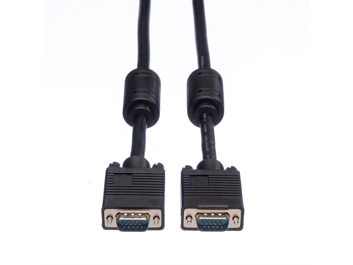 ROLINE HQ VGA Cable + Ferrite + DDC, HD15, M/M, 10 m