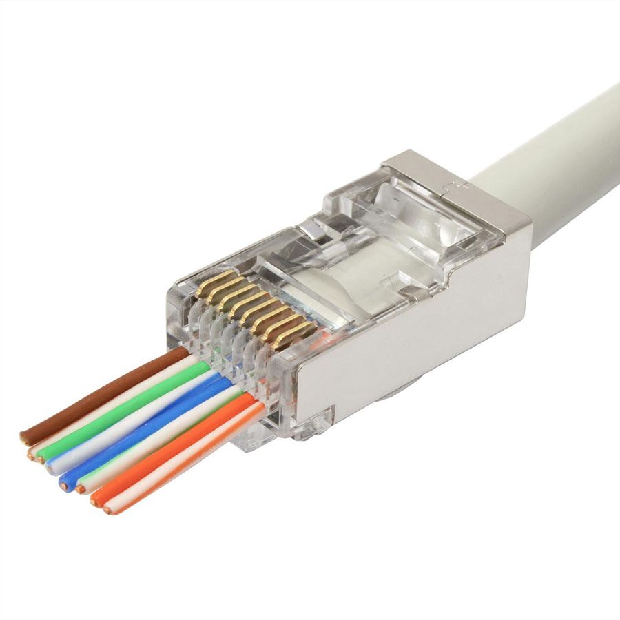ROLINE Cat.6A (Class EA) Modular Plug, Pass-Through, for solid and stranded wire, shielded, 10 pcs.