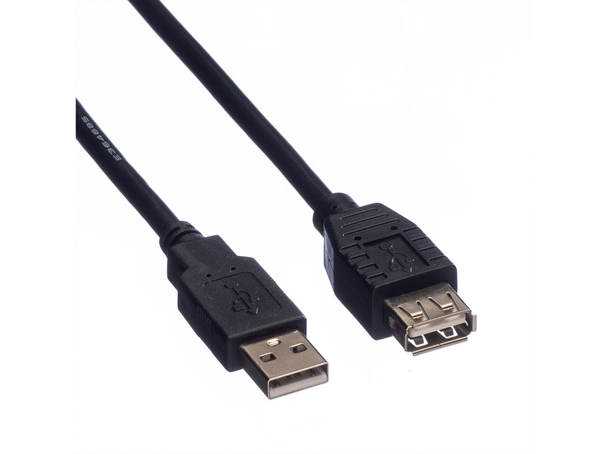 ROLINE USB 2.0 Cable, A - A, M/F, black, 0.8 m