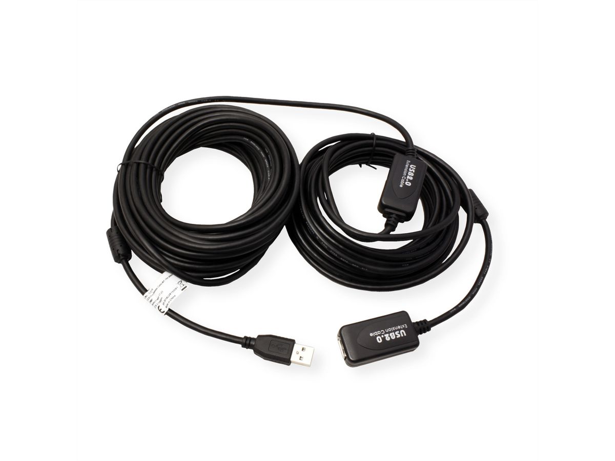 USB 2.0 Extension Cable, active with Repeater, black, 15 m