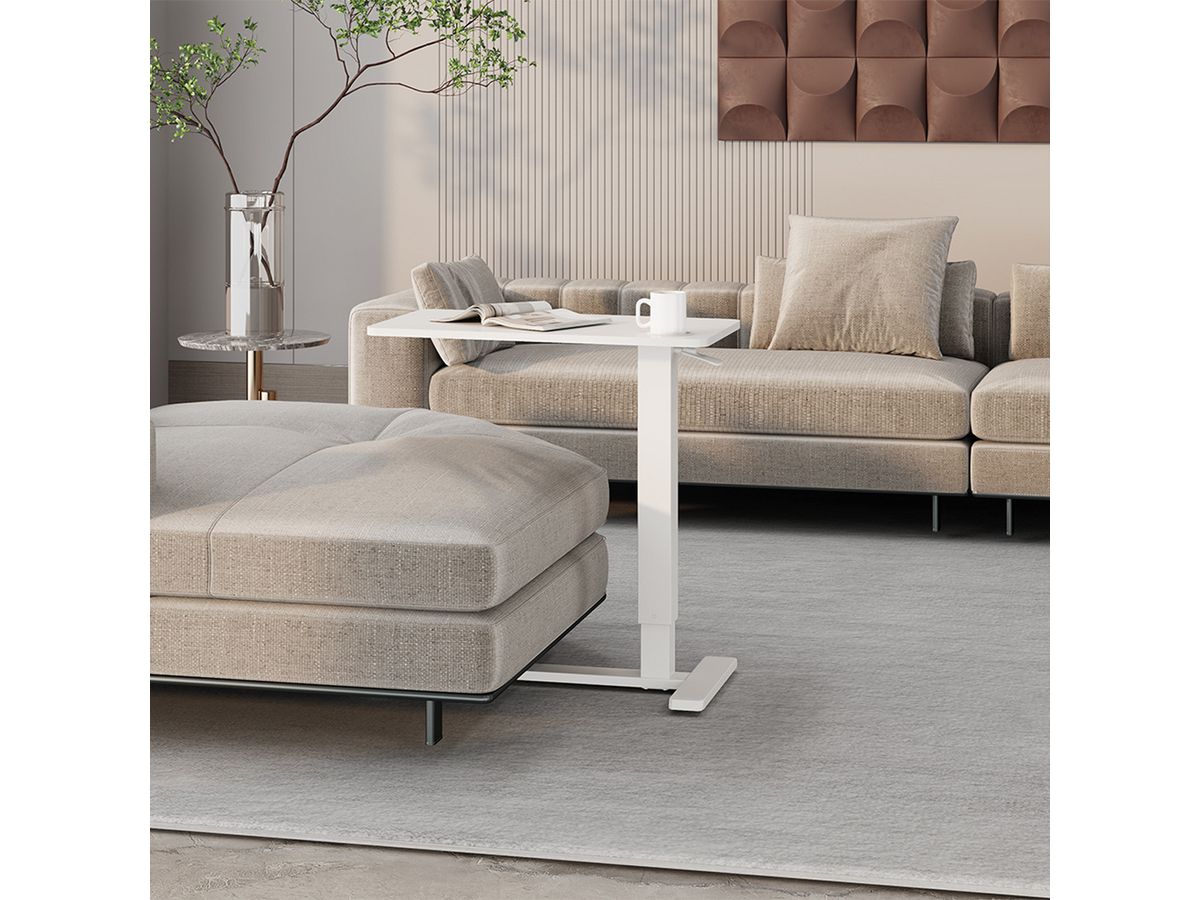 ROLINE Gas Spring Side Table / Workstation, height-adjustable, hidden casters, white