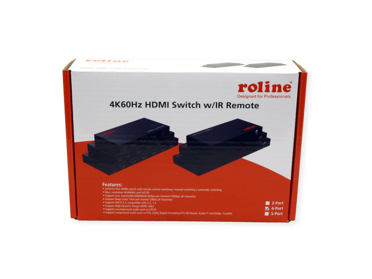 ROLINE HDMI Switch, 4x1, 4K60Hz, with Remote Control