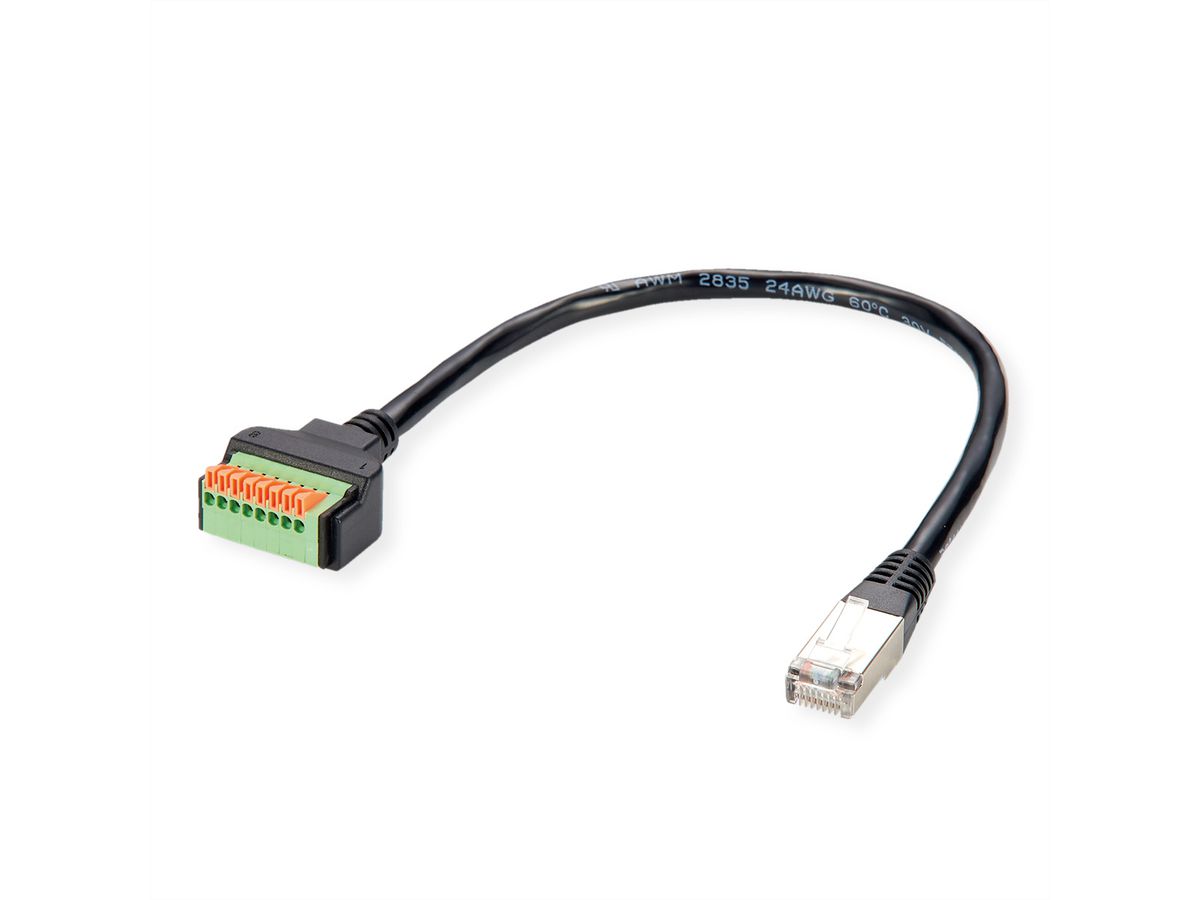 ROLINE Cable Adapter, RJ45 Plug to Terminal Block (push-button), 30 cm