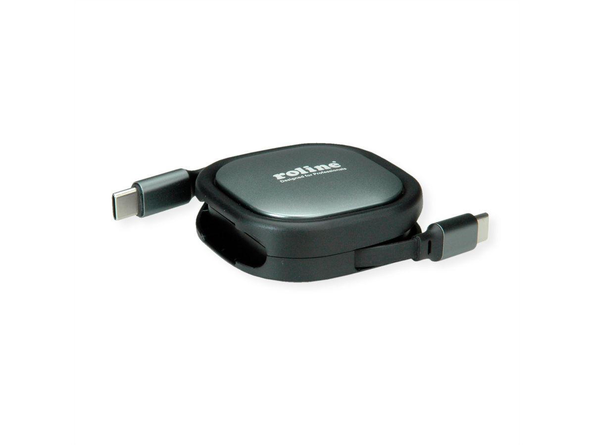 ROLINE USB 2.0 Retractable Cable Type C, 60W, C-C, M/M, black, 1.2 m