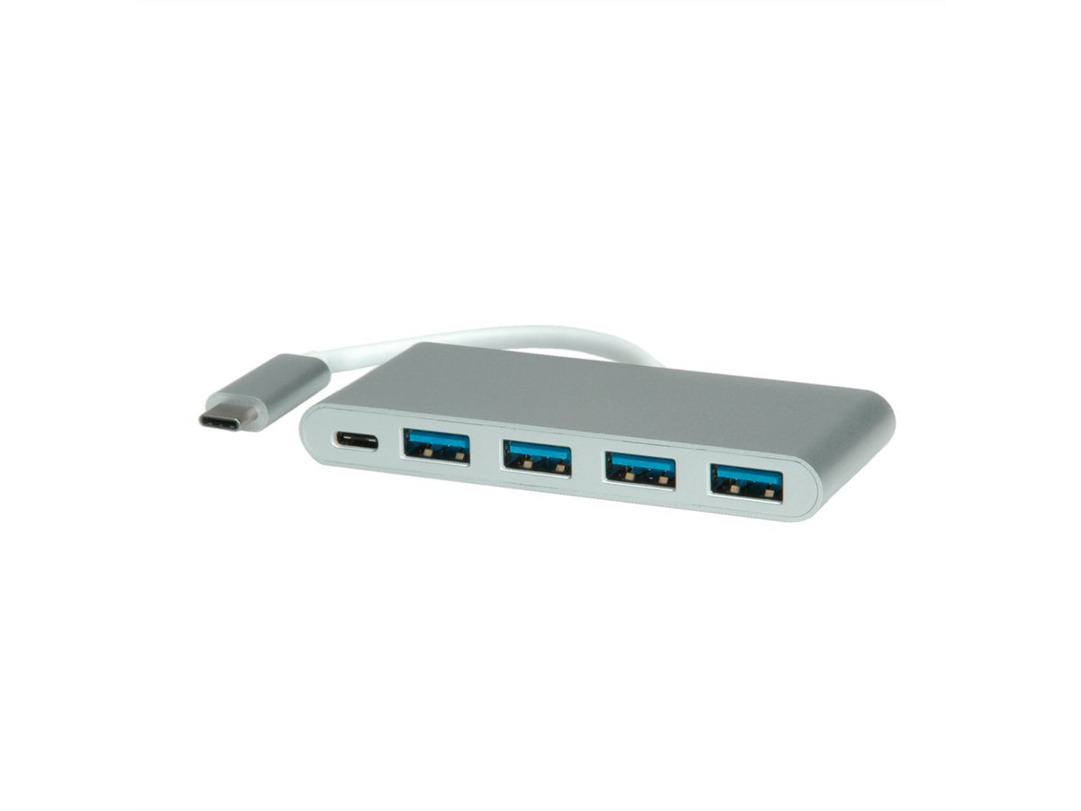 ROLINE USB 3.2 Gen 1 Hub, 4 Ports, Type C connection cable, with Power Supply (PD)