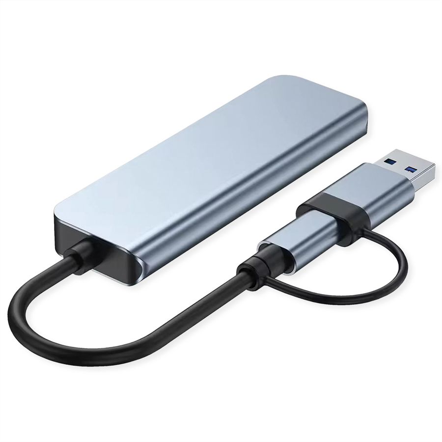VALUE USB Hub, 4x USB-A Ports (3x USB 2.0 + 1x USB 3.2 Gen1), Type A+C host connection cable