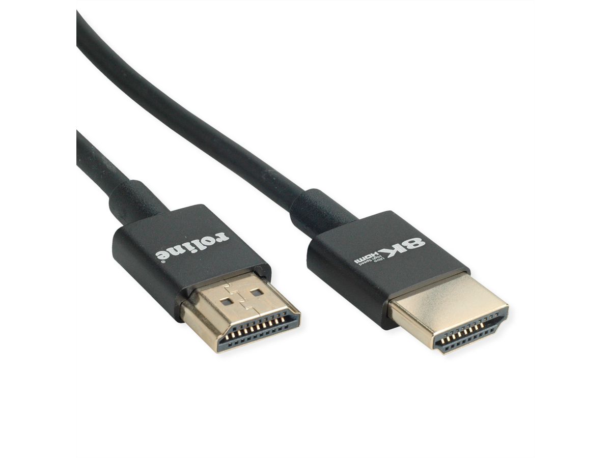ROLINE HDMI 8K (7680 x 4320) Ultra HD Cable + Ethernet, Slim, Flexible and Lightweight, M/M, black, 1 m