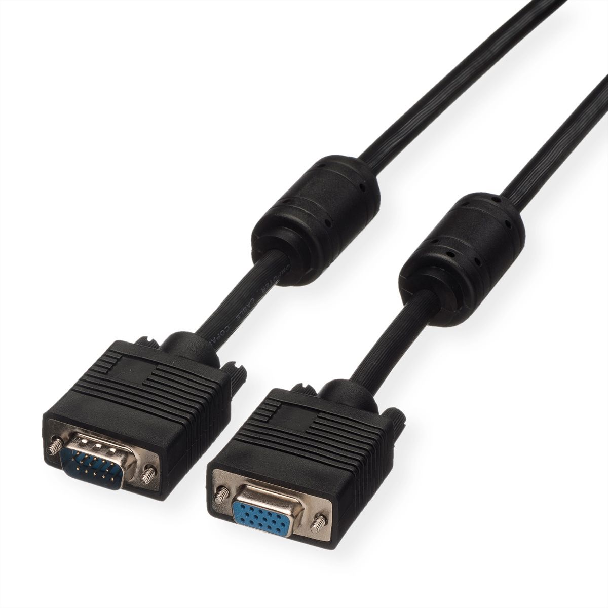 ROLINE SVGA Cable + Ferrite, HD15, M/F, 2 m
