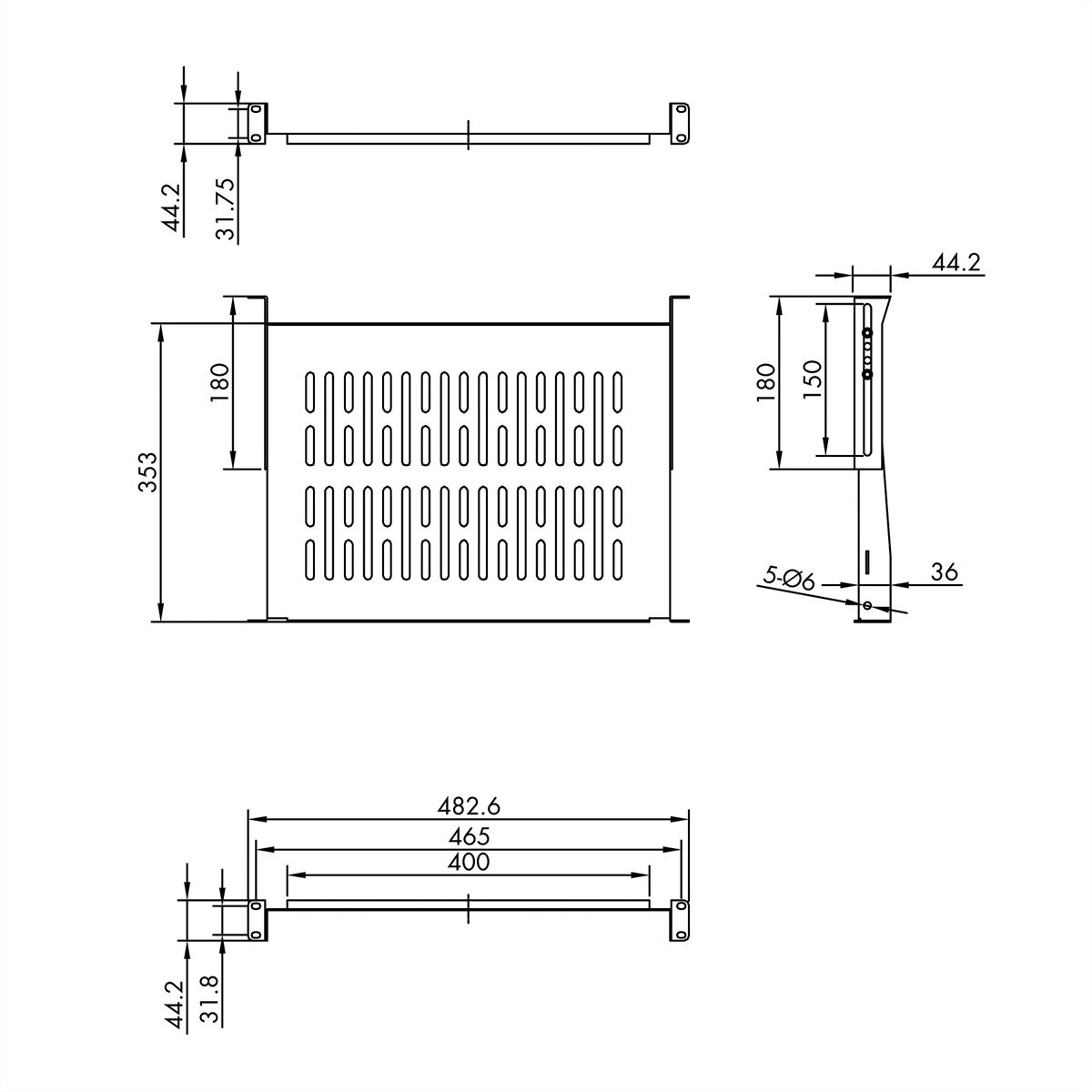 VALUE 19"-Fixed Shelf, 485 x 350mm, 1U, max. 25kg, black