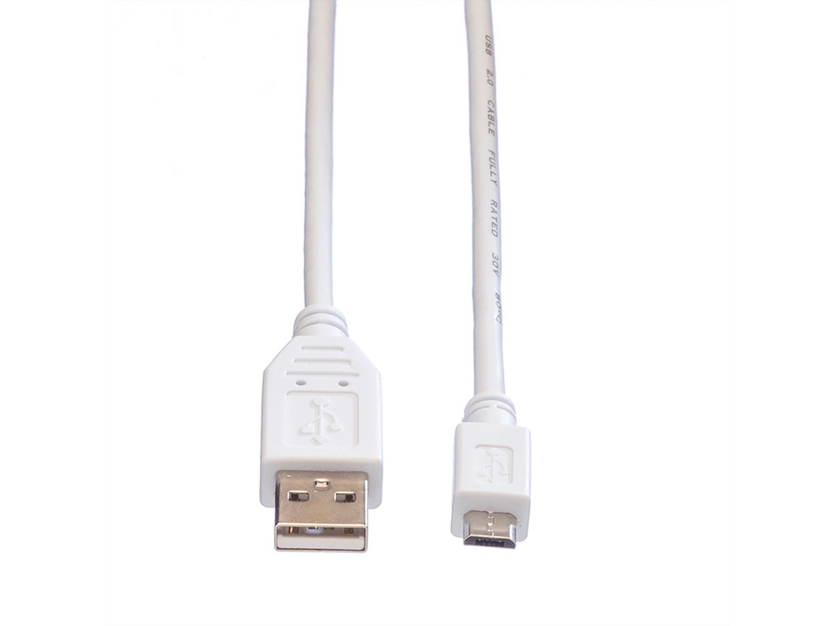 VALUE USB 2.0 Cable, A - Micro B, M/M, white, 1.8 m