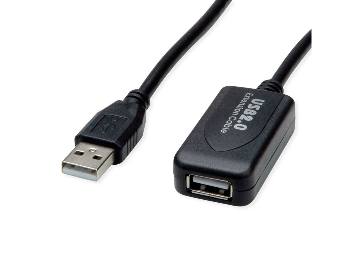 STANDARD USB 2.0 Extension Cable, active with Repeater, black, 5 m