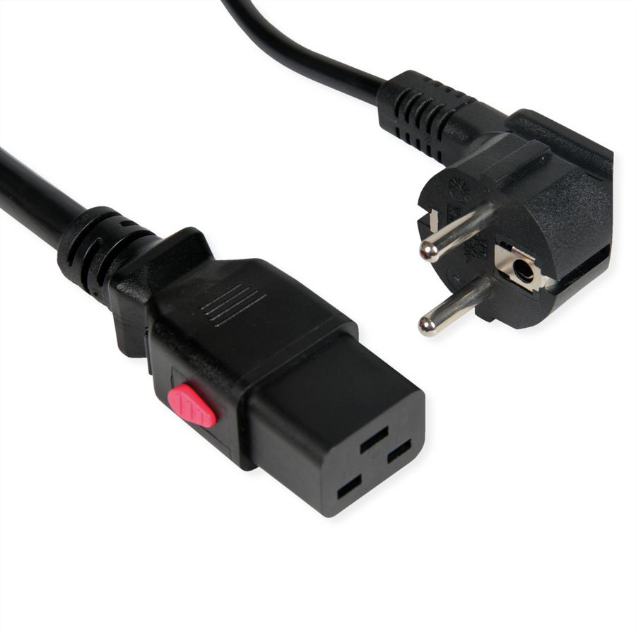 ROLINE Power Cord 3P German Connector CEE 7/7, IEC320 - C19 16A, Lockable, black, 0.8 m