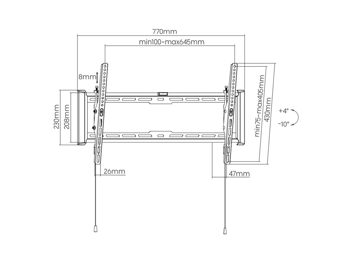 VALUE TV Wall Mount, 47mm Wall Distance, < 75kg, VESA 600x400, tiltable