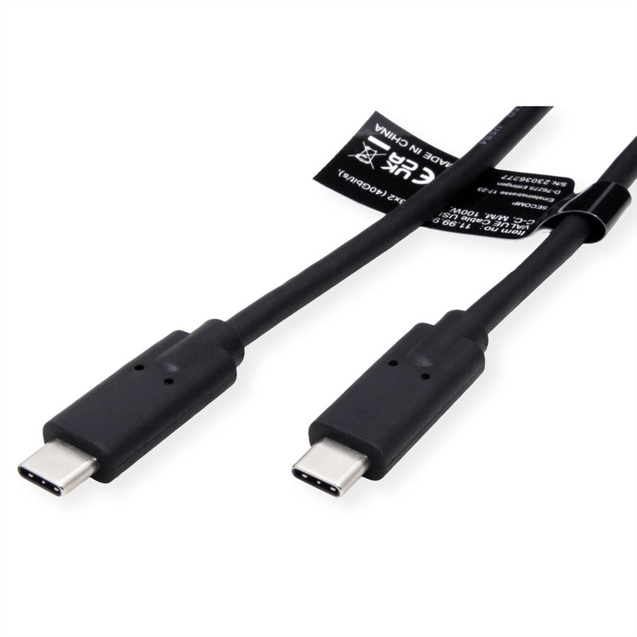 VALUE Cable USB4 Gen3x2, with Emark, C–C, M/M, 8K UHD-2, 40Gbit/s, 100W, black, 1 m