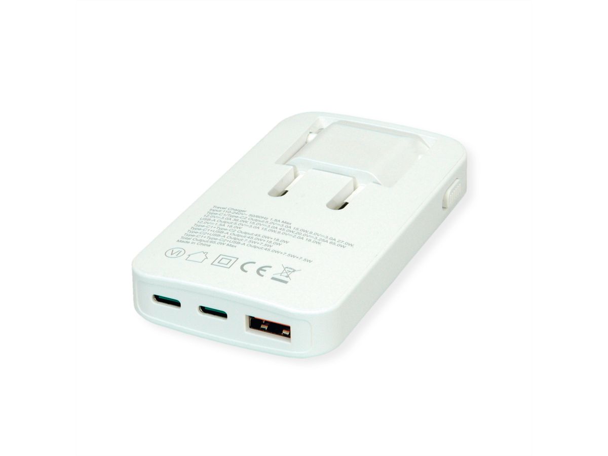 ROLINE Ultra Thin USB Wall Charger, 2x C, 1x A, 65W
