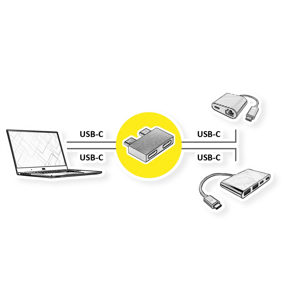 ROLINE Adapter, USB 3.2 Gen 2, 2x USB Type C - 2x USB A, M/F, silver