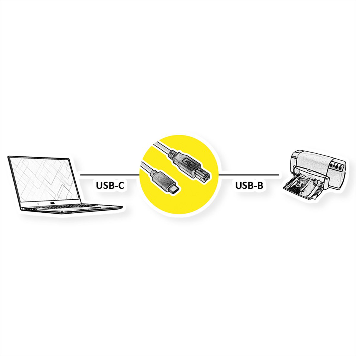 ROLINE USB 2.0 Cable Type C, C-B, M/M, black, 4.5 m