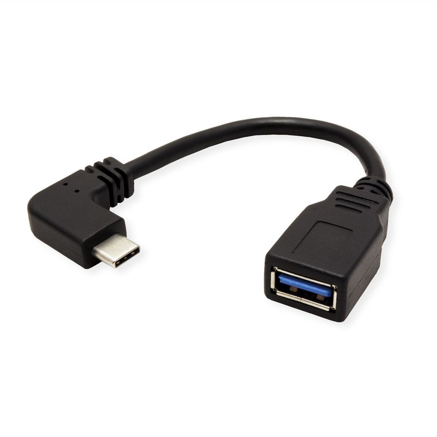 ROLINE USB Type C 90° angled - A, M/F, OTG, black, 0.15 m