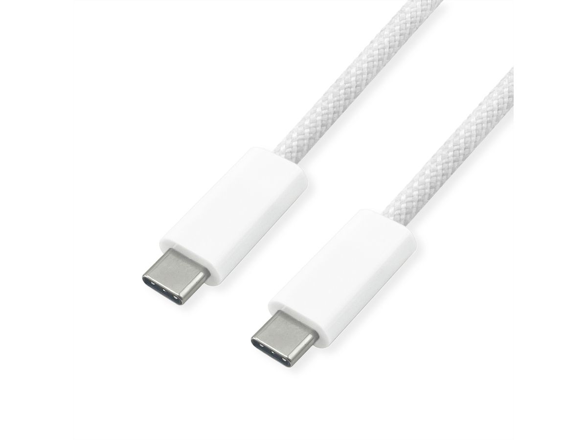 ROLINE USB4 Gen3x2 Cable, with Emark, C–C, M/M, 8K UHD-2, 40Gbit/s, 240W, white, 1 m