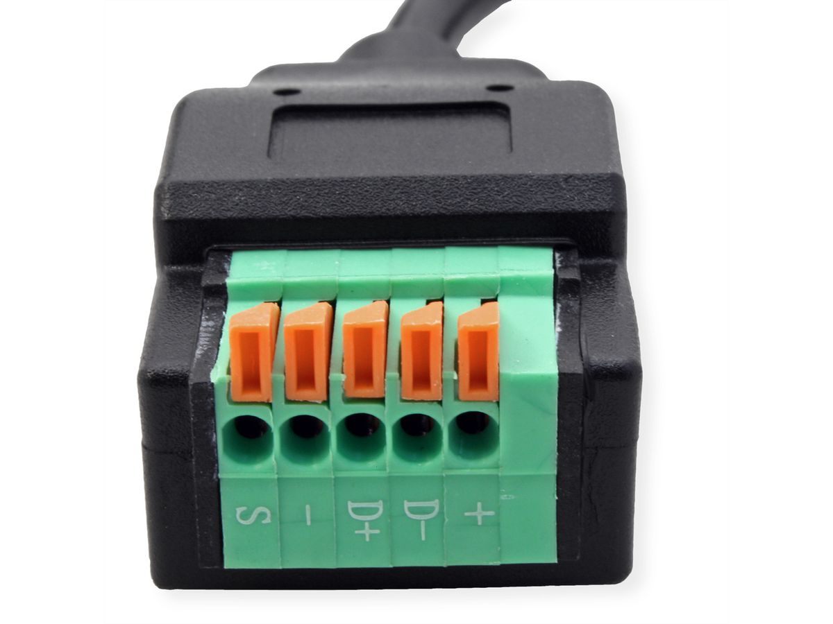 ROLINE Cable Adapter, USB Type-C Plug to Terminal Block 5 Pin (push button), 15 cm