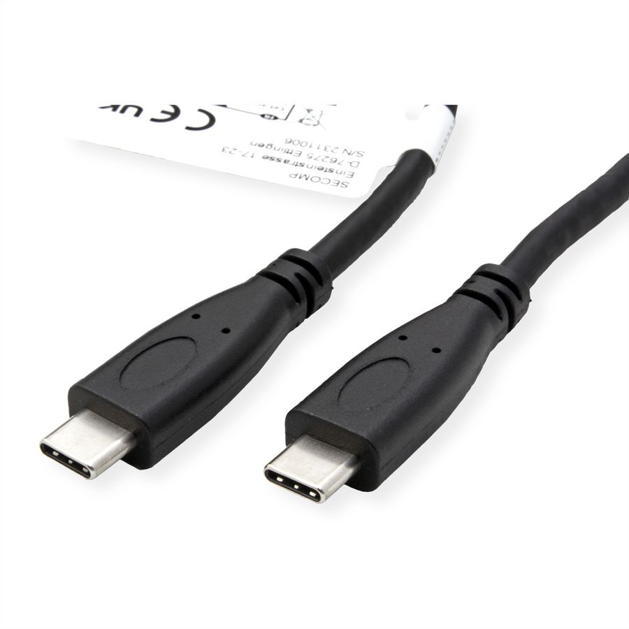 ROLINE USB 3.2 Gen 2 Cable, PD, C-C, M/M, 4K UHD-1, 10Gbit/s, Emark, 100W, black, 1 m