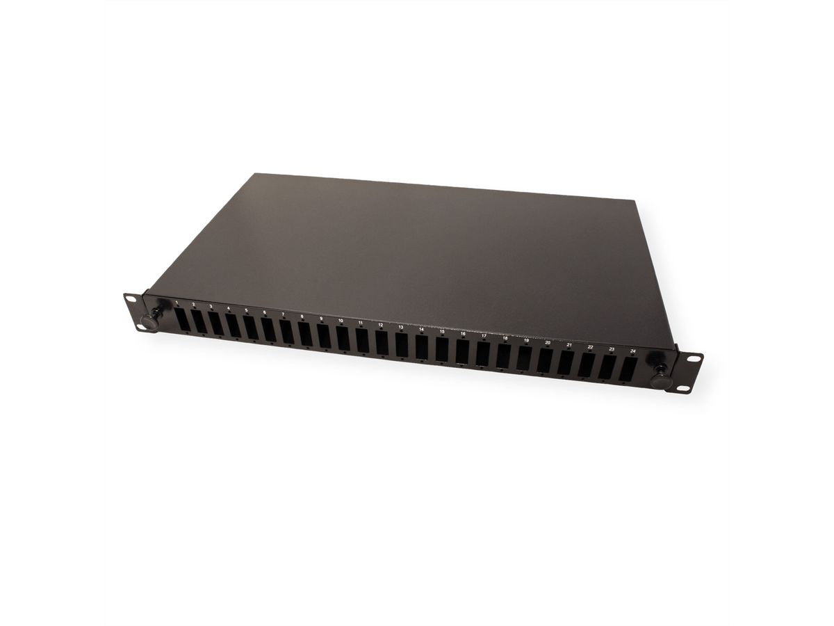 VALUE 19" FO Splice Box, empty, 1U, 24x SC DX / 24x LC quadruple, extendable