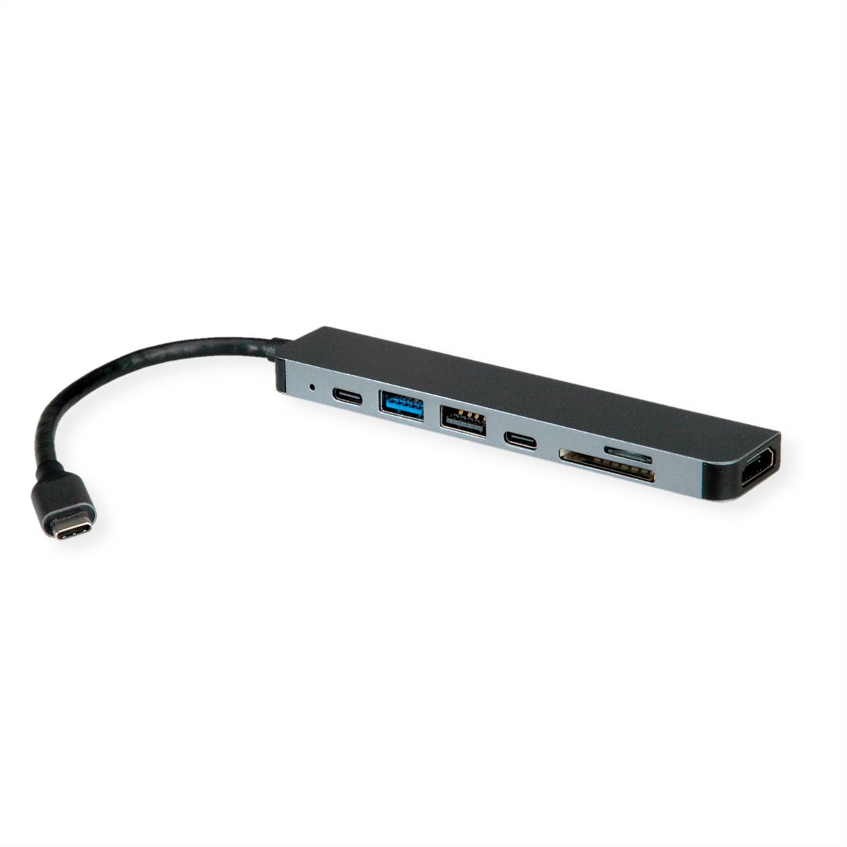 ROLINE USB 3.2 Gen 2 Typ C Multiport Docking Station, 4K HDMI, 1x USB 3.0 Type A, 1x USB 2.0 Type A, 1x USB 2.0 Type C, 1x SD/Micro SD, 1x USB Type C PD (Power Delivery)