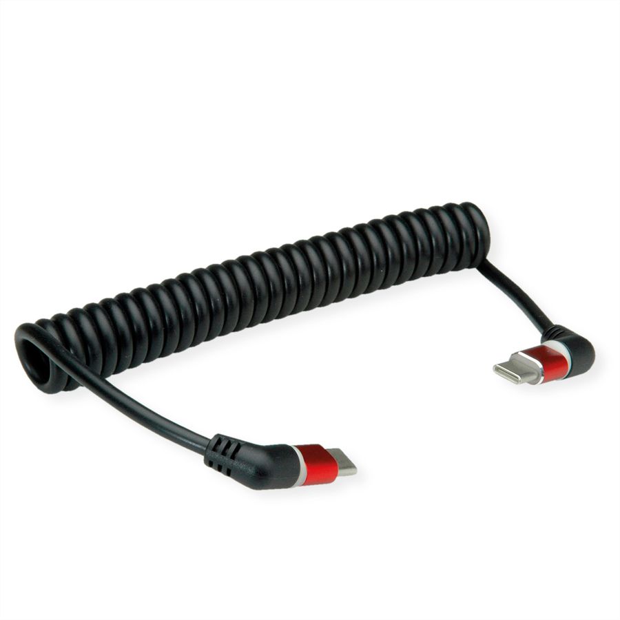 ROLINE 360° Rotation USB 2.0 Cable, C-C, M/M, spiral shaped, 60W, Red Black, 1.5 m