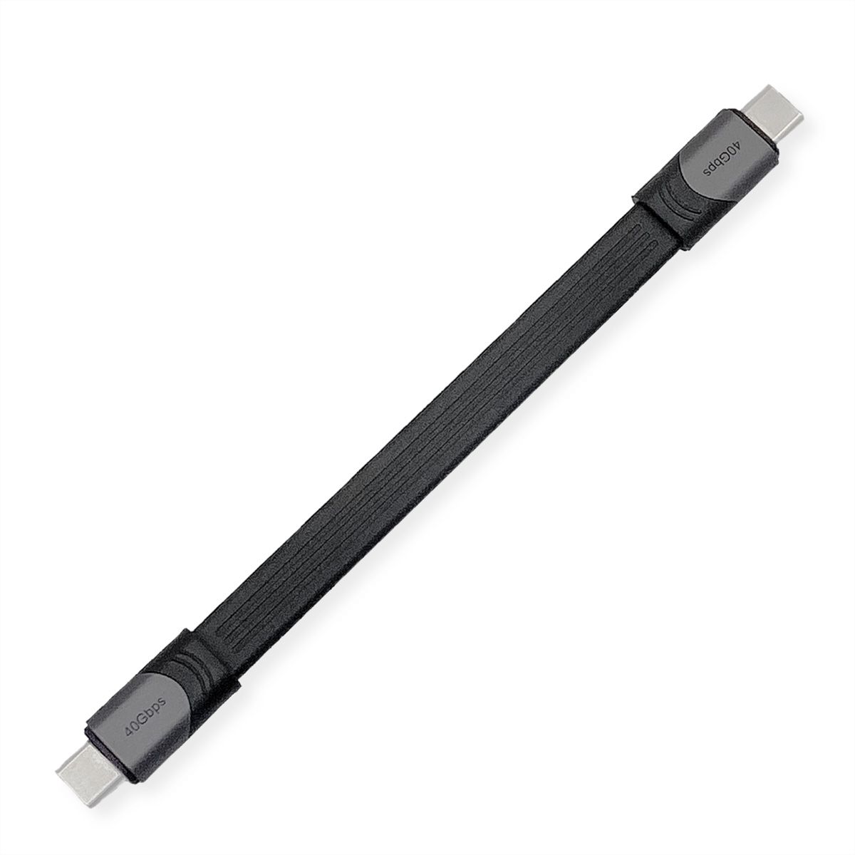 ROLINE USB4 Gen3x2 Cable, PD, C-C, M/M, 8K UHD-2, 40Gbit/s, 100W, extra-flat, black, 15 cm