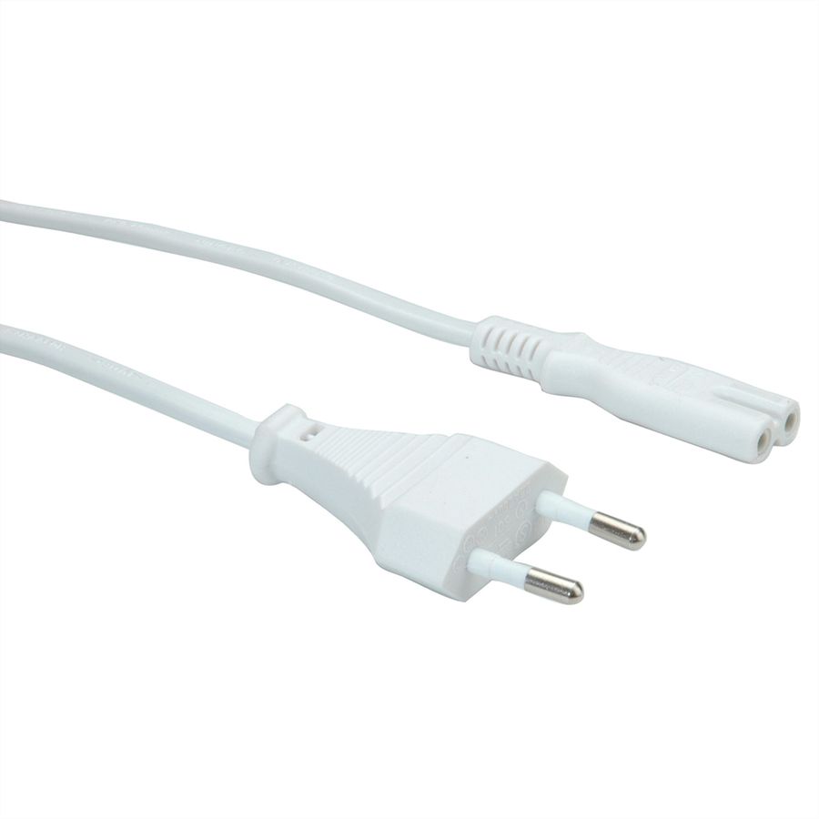 VALUE Euro Power Cable, 2-pin, white, 1 m