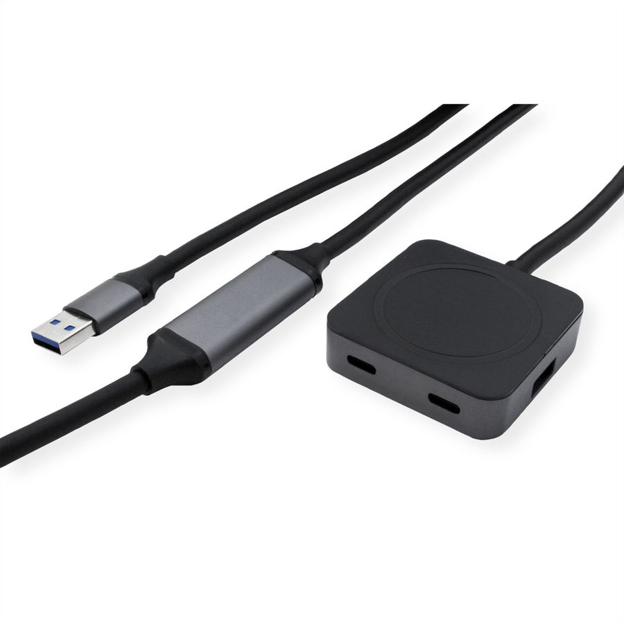 VALUE USB 3.2 Gen1 Hub, 4 Ports (2x A+ 2x C), with Extension Cable, black, 10 m